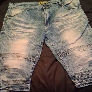 Blue Jean Shorts with Distressed Moto Design